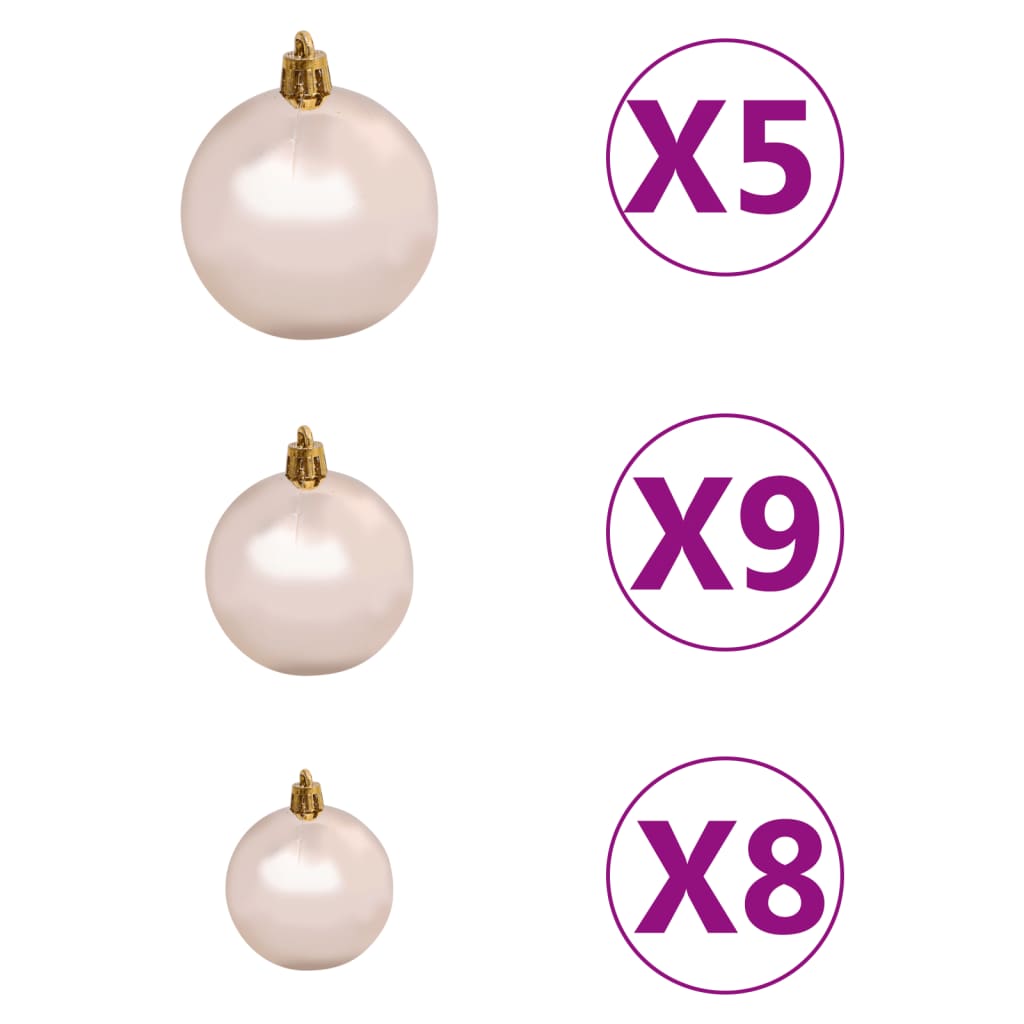 vidaXL 61-dijelni set božićnih kuglica s vrhom 150 LED ružičasto zlato