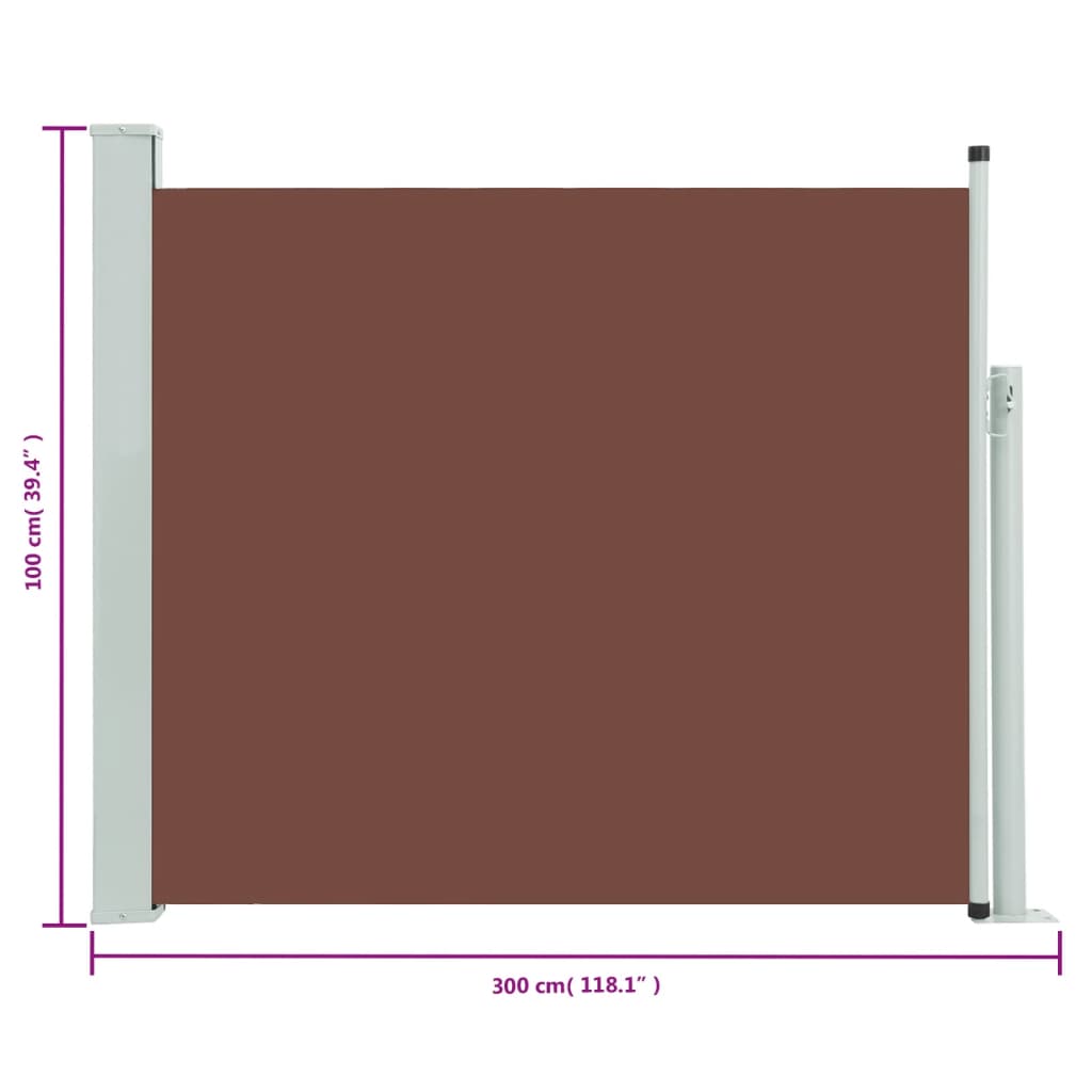 vidaXL Uvlačiva bočna tenda za terasu 100 x 300 cm smeđa
