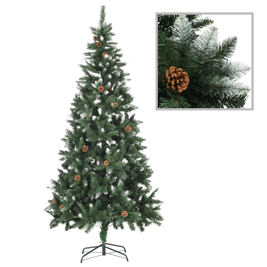 vidaXL Umjetno osvijetljeno božićno drvce s kuglicama 210 cm