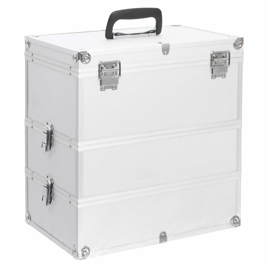 vidaXL Kovčeg za šminku 37 x 24 x 40 cm srebrni aluminijski
