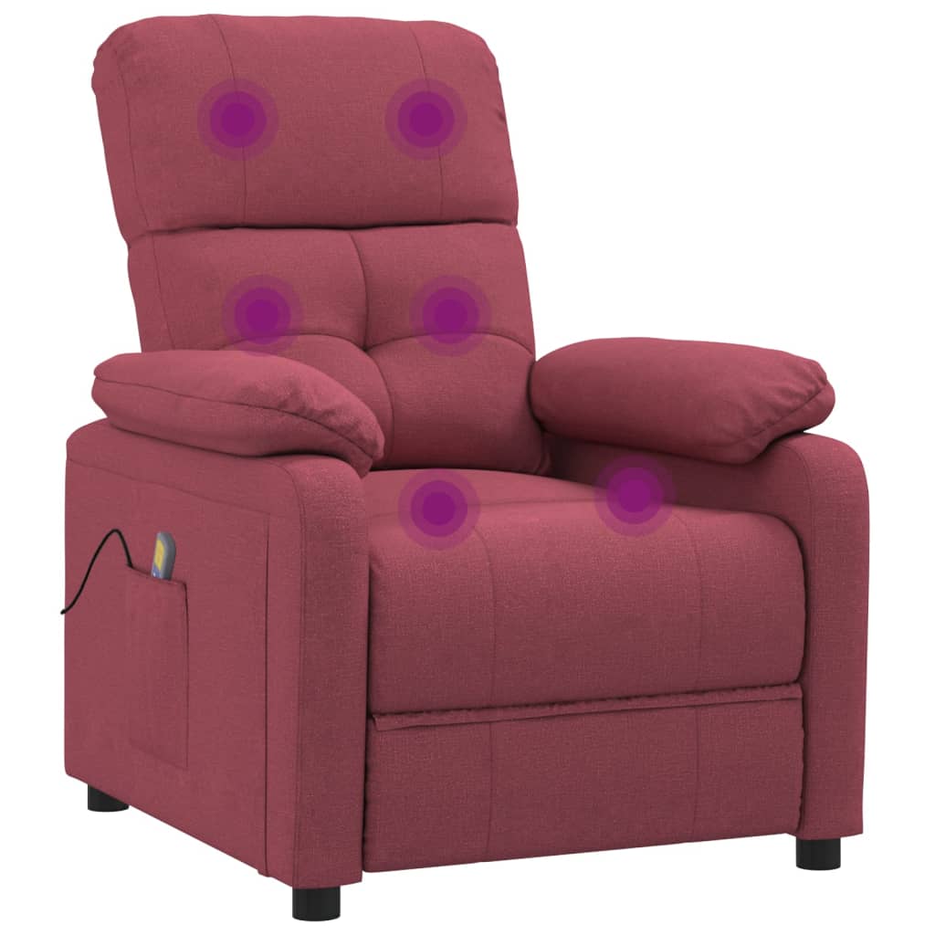 vidaXL Masažna fotelja od tkanine crvena boja vina