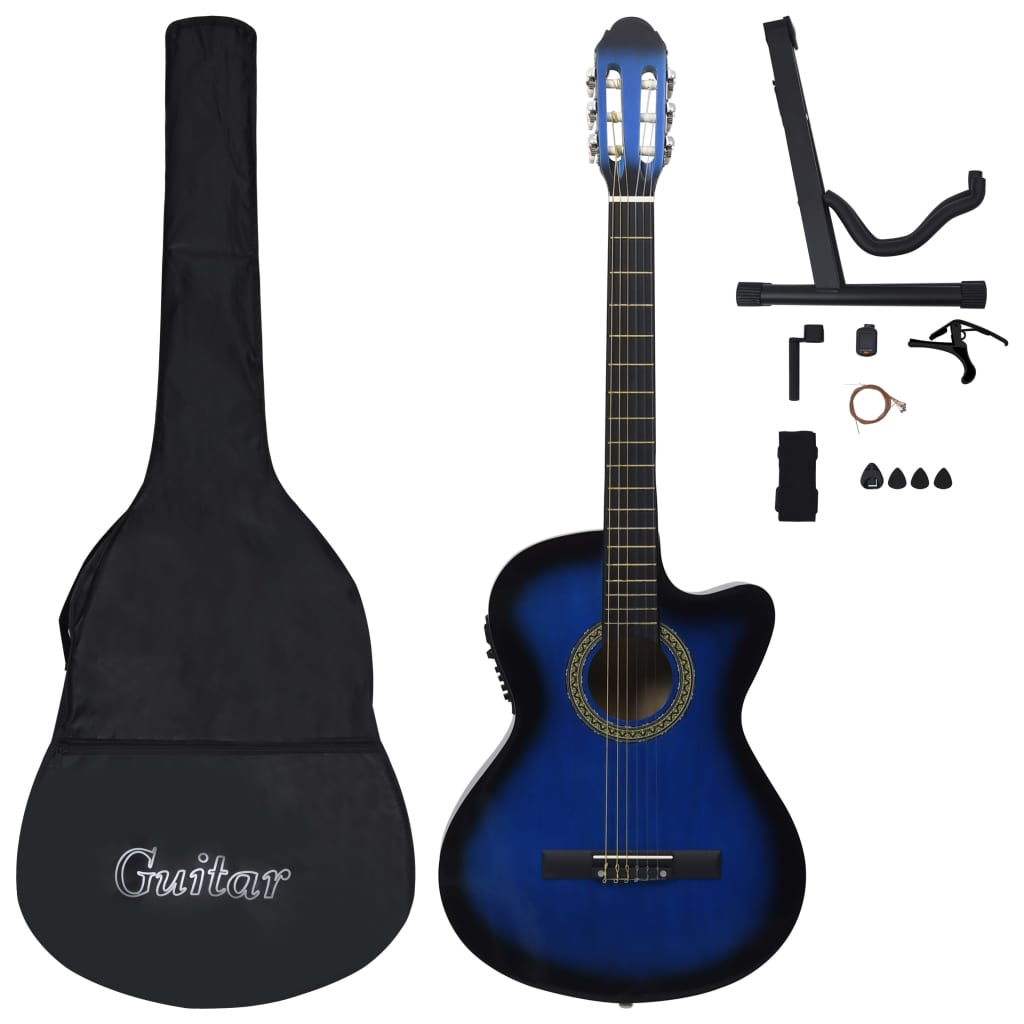 vidaXL 12-dijelni set gitare Western s ujednačivačem i 6 žica plavi