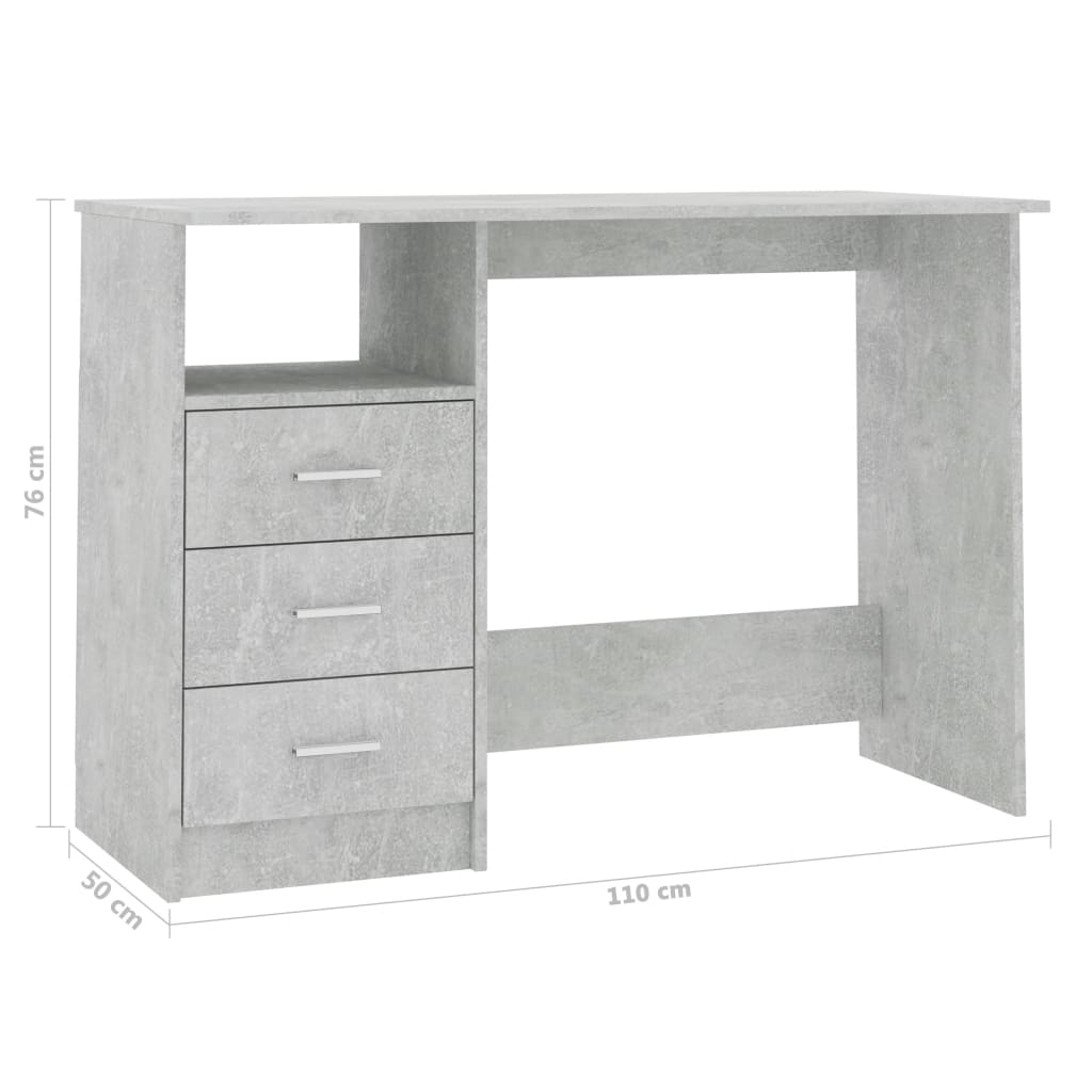 vidaXL Radni stol s ladicama siva boja betona 110 x 50 x 76 cm iverica