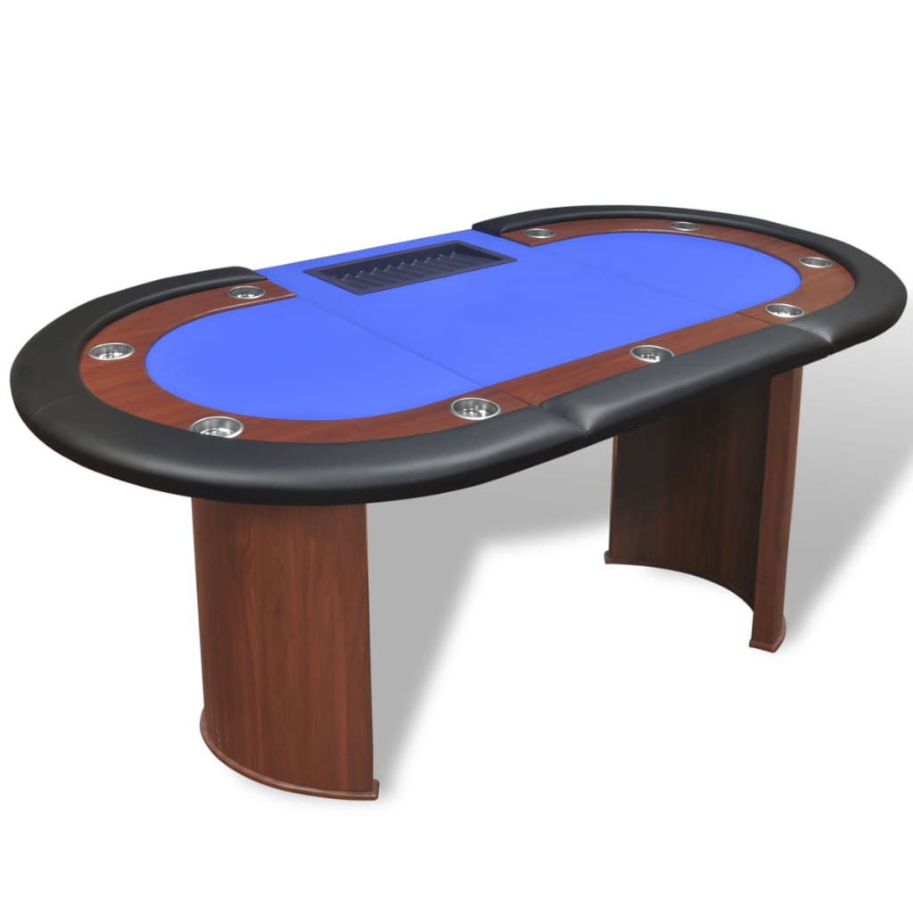 vidaXL Stol za Poker za 10 Igrača s Prostorom za Djelitelja i Držačem Žetona Plavi