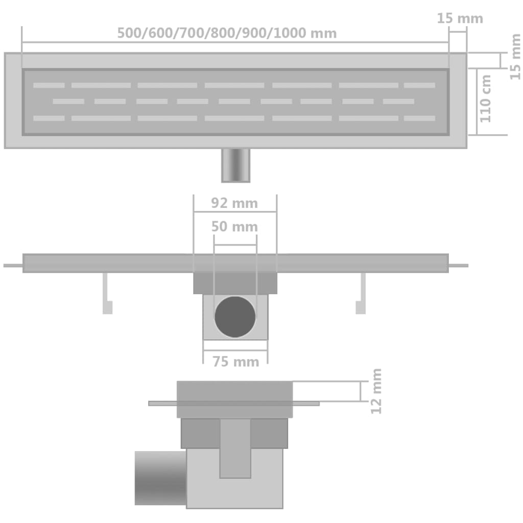 vidaXL Linearni odvod za tuš 2 kom s crtama 630 x 140 mm od čelika
