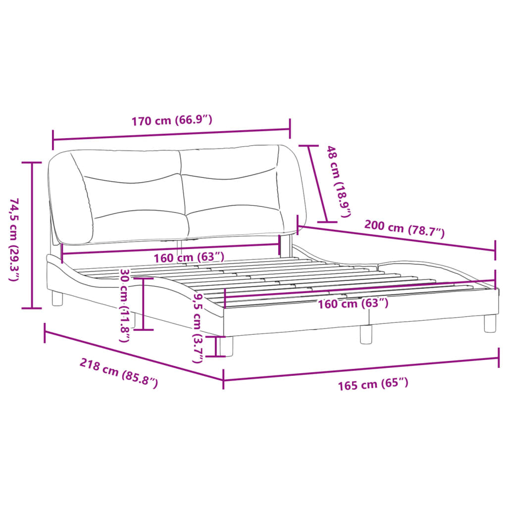 vidaXL Okvir za krevet s uzglavljem tamnosmeđi 160x200 cm od tkanine