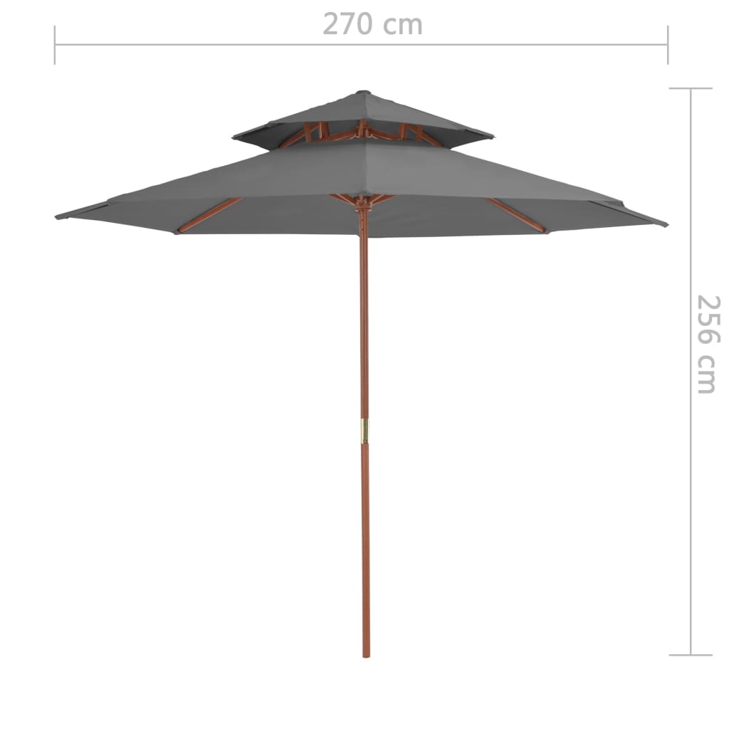 vidaXL Suncobran s dvije razine i drvenom šipkom 270 cm antracit