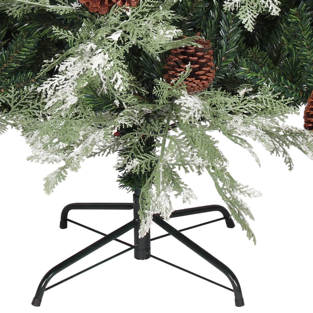 vidaXL Osvijetljeno božićno drvce i šiške zeleno-bijelo 225 cm PVC/PE