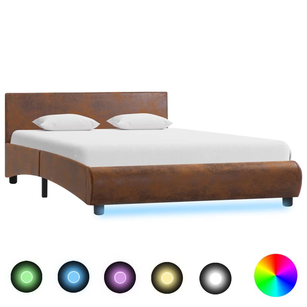 vidaXL Okvir za krevet od tkanine s LED svjetlom smeđi 140 x 200 cm