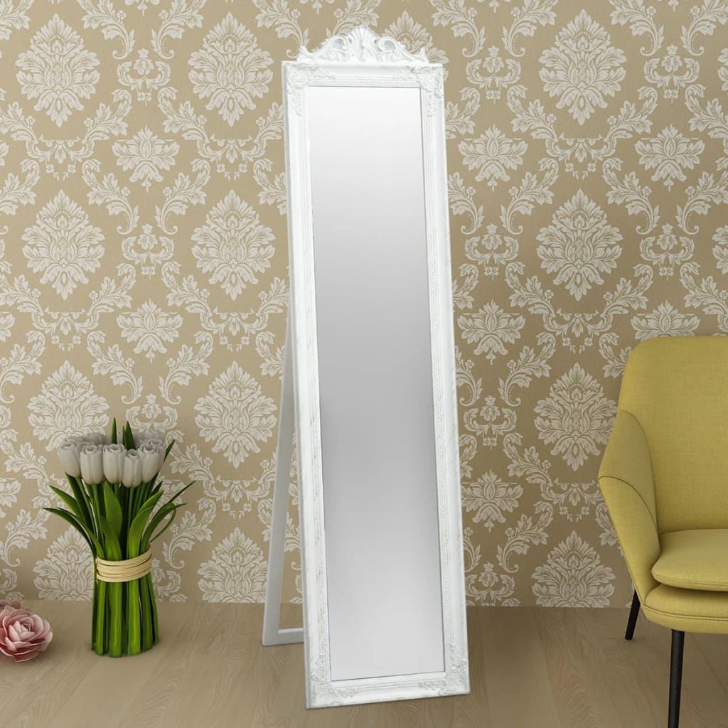 vidaXL Samostojeće zidno ogledalo u baroknom stilu 160 x 40 cm bijelo