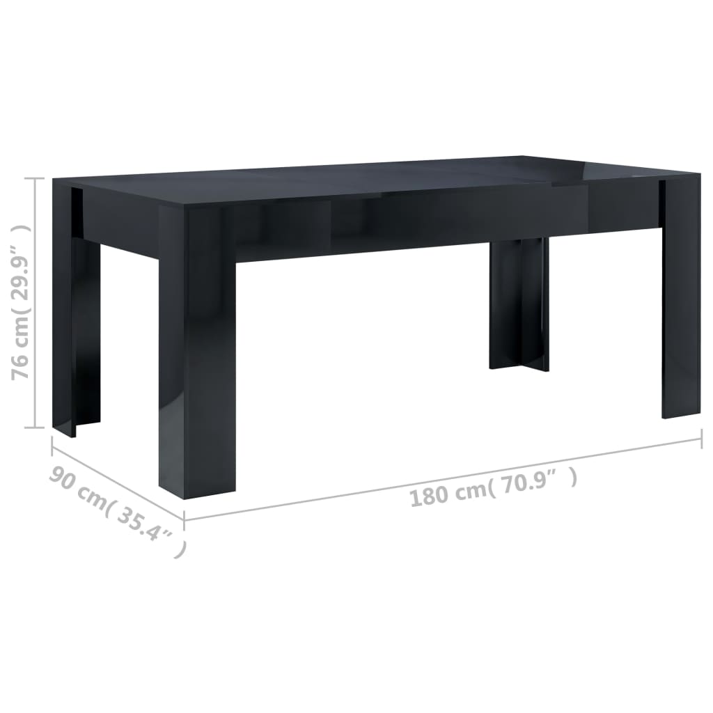 vidaXL Blagovaonski stol visoki sjaj crni 180 x 90 x 76 cm od iverice
