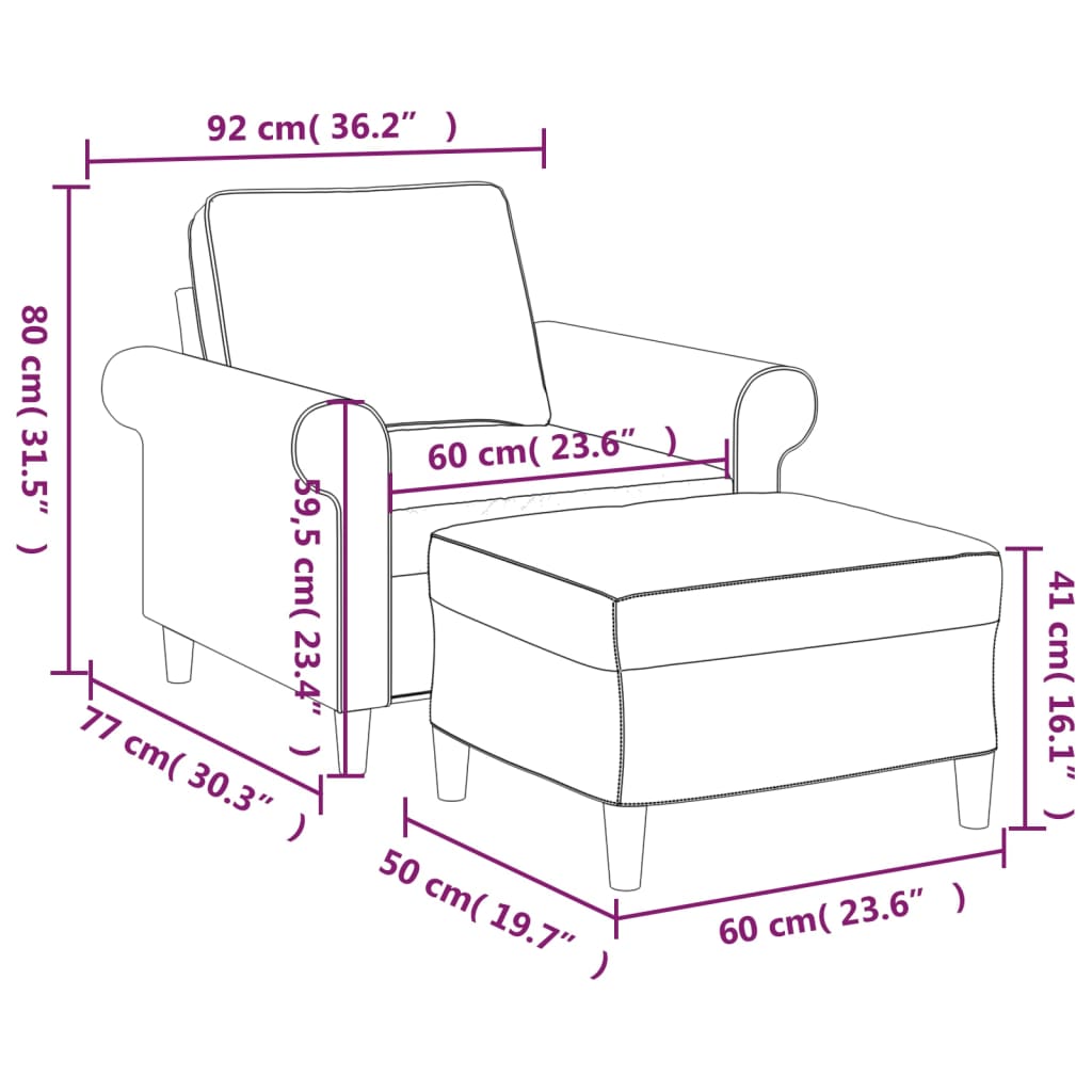vidaXL Fotelja s tabureom svjetlosiva 60 cm od tkanine