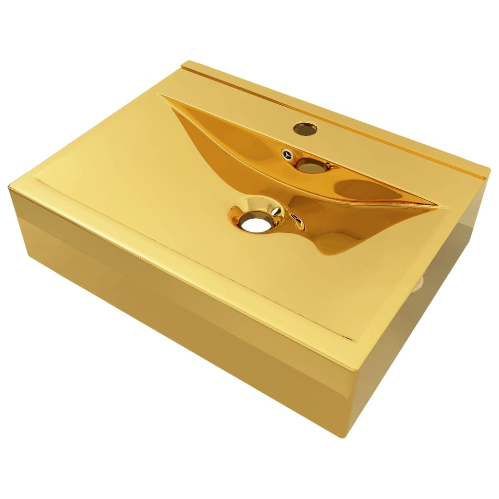 vidaXL Umivaonik sa zaštitom od prelijevanja 60x46x16 cm keramički zlatni