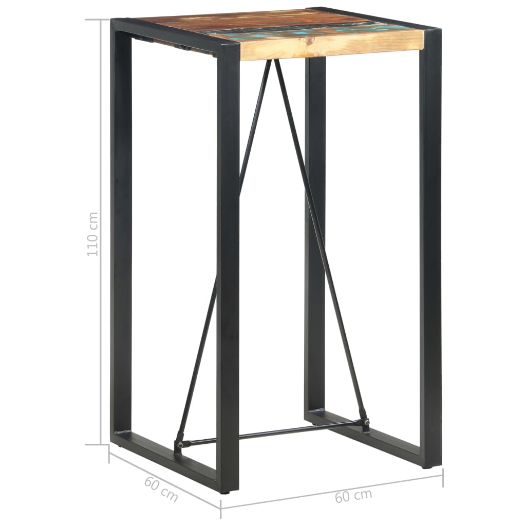 vidaXL Barski stol od masivnog obnovljenog drva 60 x 60 x 110 cm