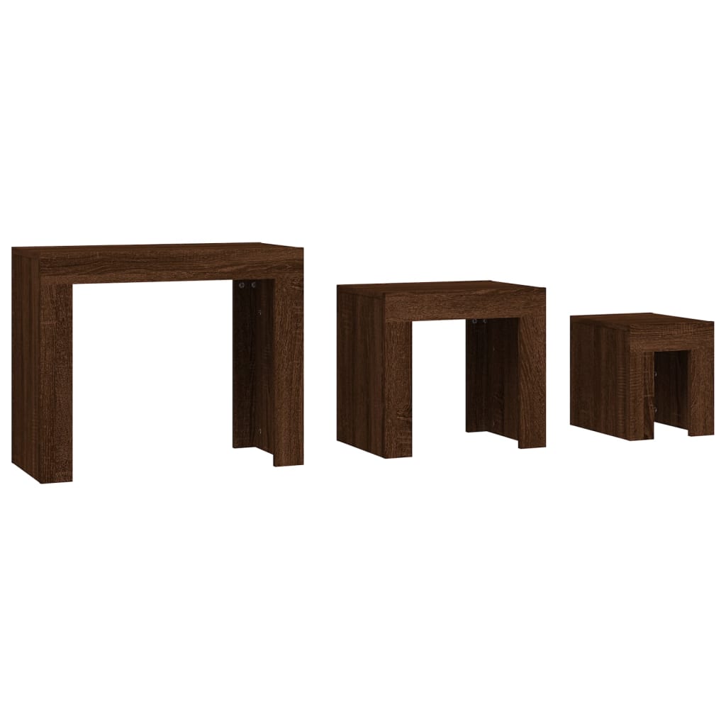 vidaXL Uklapajući stolići za kavu 3 kom boja hrasta konstruirano drvo