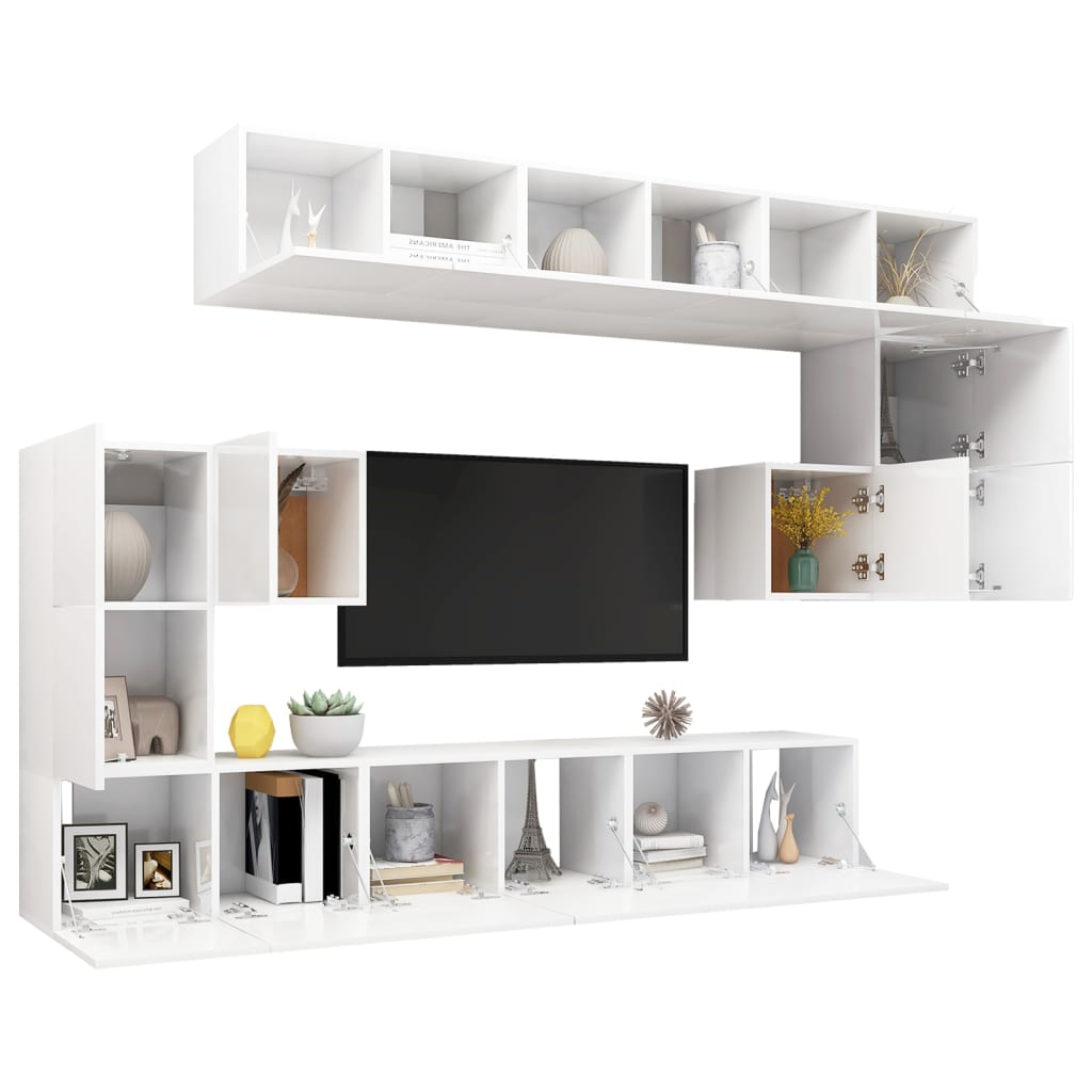 vidaXL 10-dijelni set TV ormarića visoki sjaj bijeli od iverice