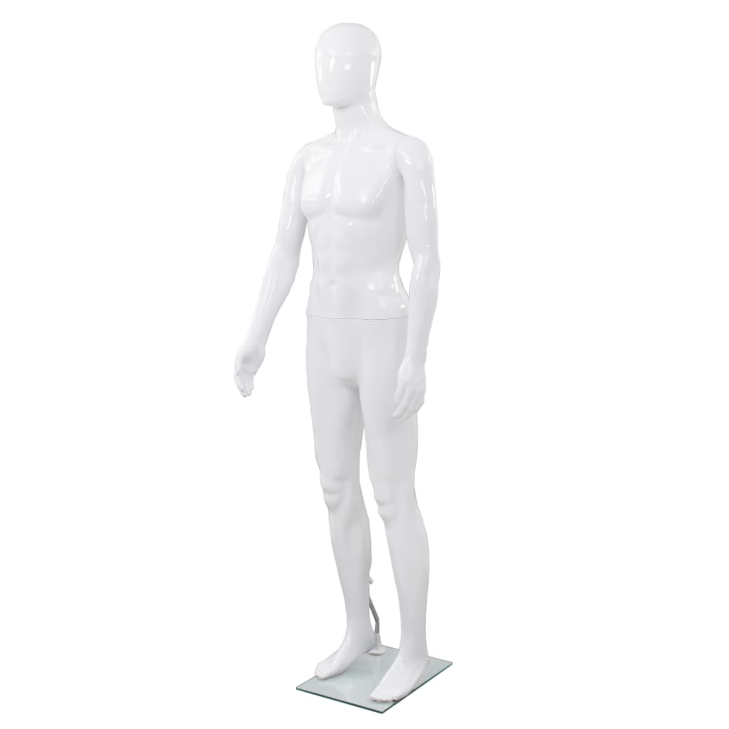 vidaXL Muška lutka za izlog sa staklenim postoljem bijela sjajna 185 cm