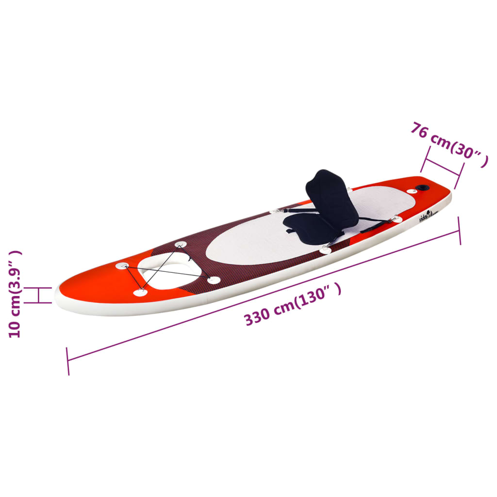 vidaXL Set daske za veslanje stojeći na napuhavanje crveni 330x76x10cm
