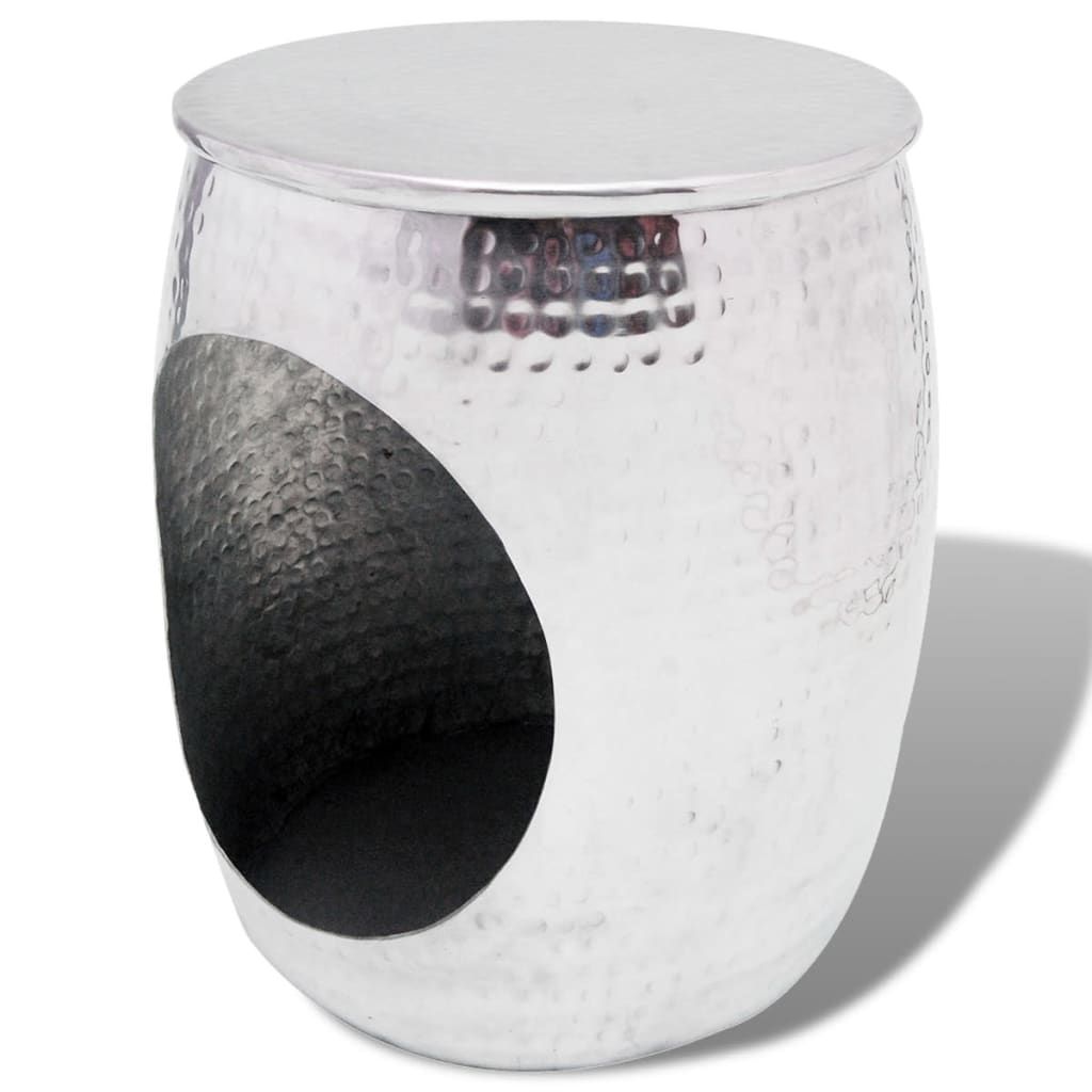 vidaXL Bočni Stolić u obliku Bačve Aluminijski Srebrna boja
