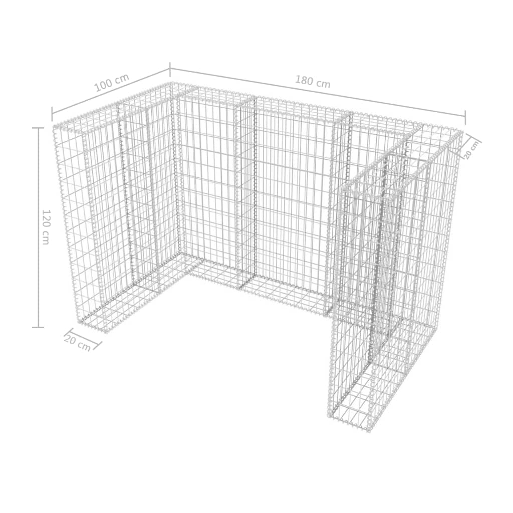 vidaXL Gabionska ograda za dvije kante za otpad čelična 180x100x120 cm