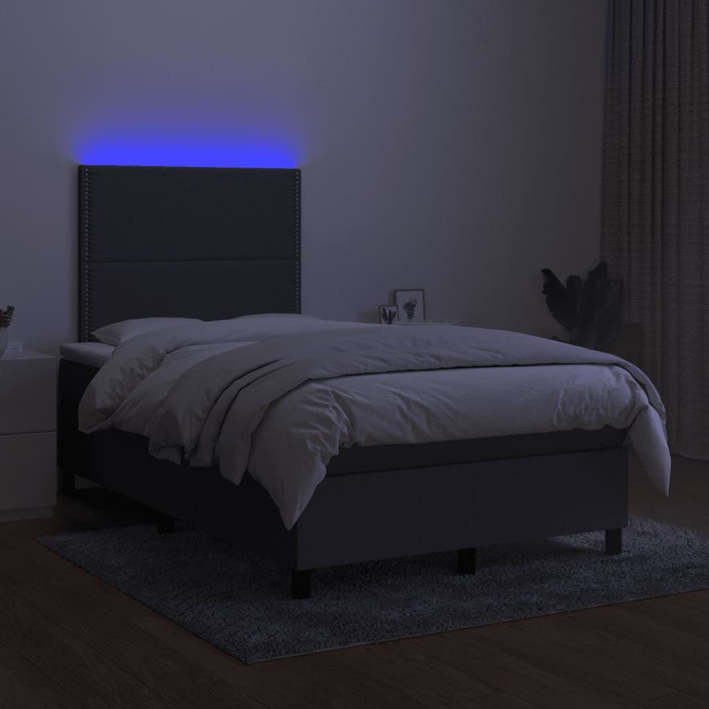 vidaXL Krevet box spring s madracem LED tamnosivi 120 x 190 cm tkanina
