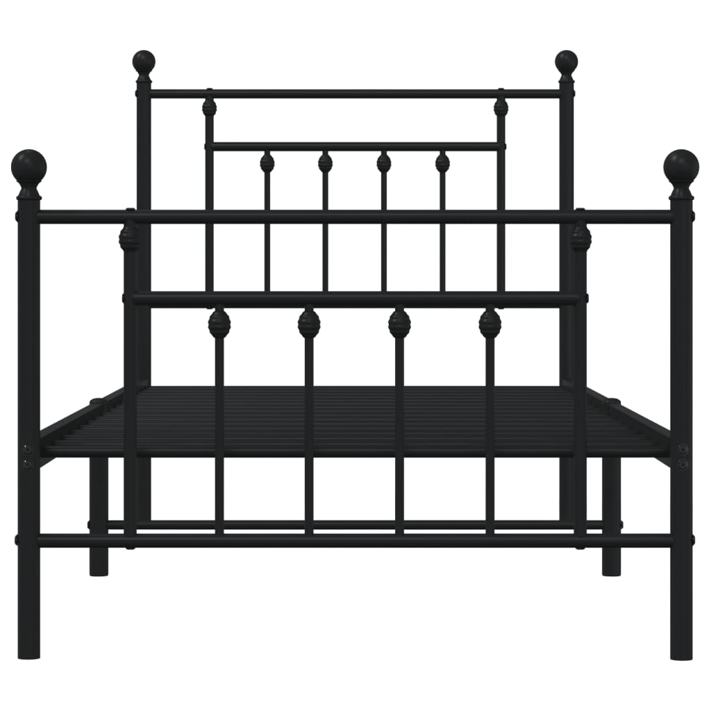 vidaXL Metalni okvir kreveta uzglavlje i podnožje crni 90x190 cm