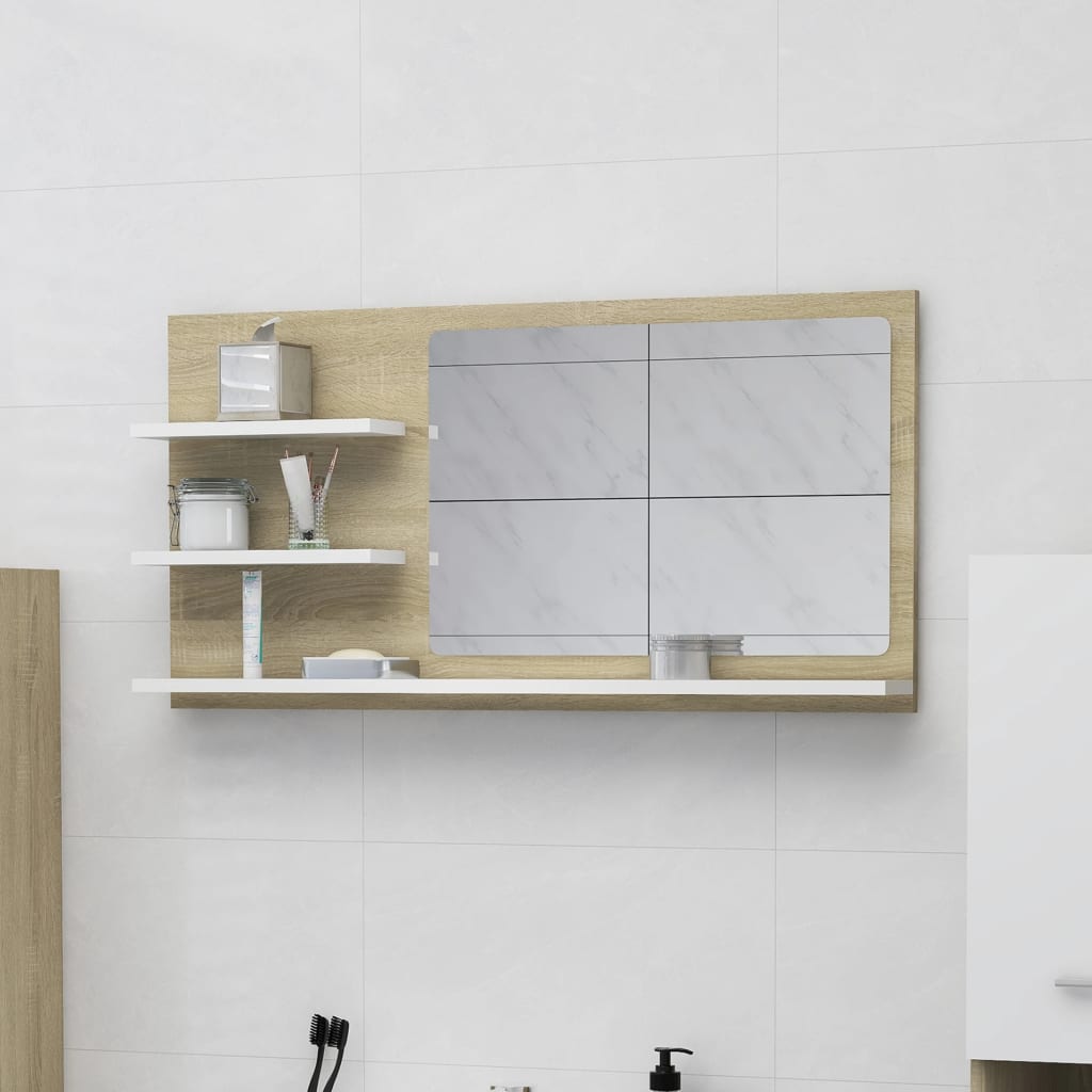vidaXL Kupaonsko ogledalo bijelo i boja hrasta 90x10,5x45 cm drveno