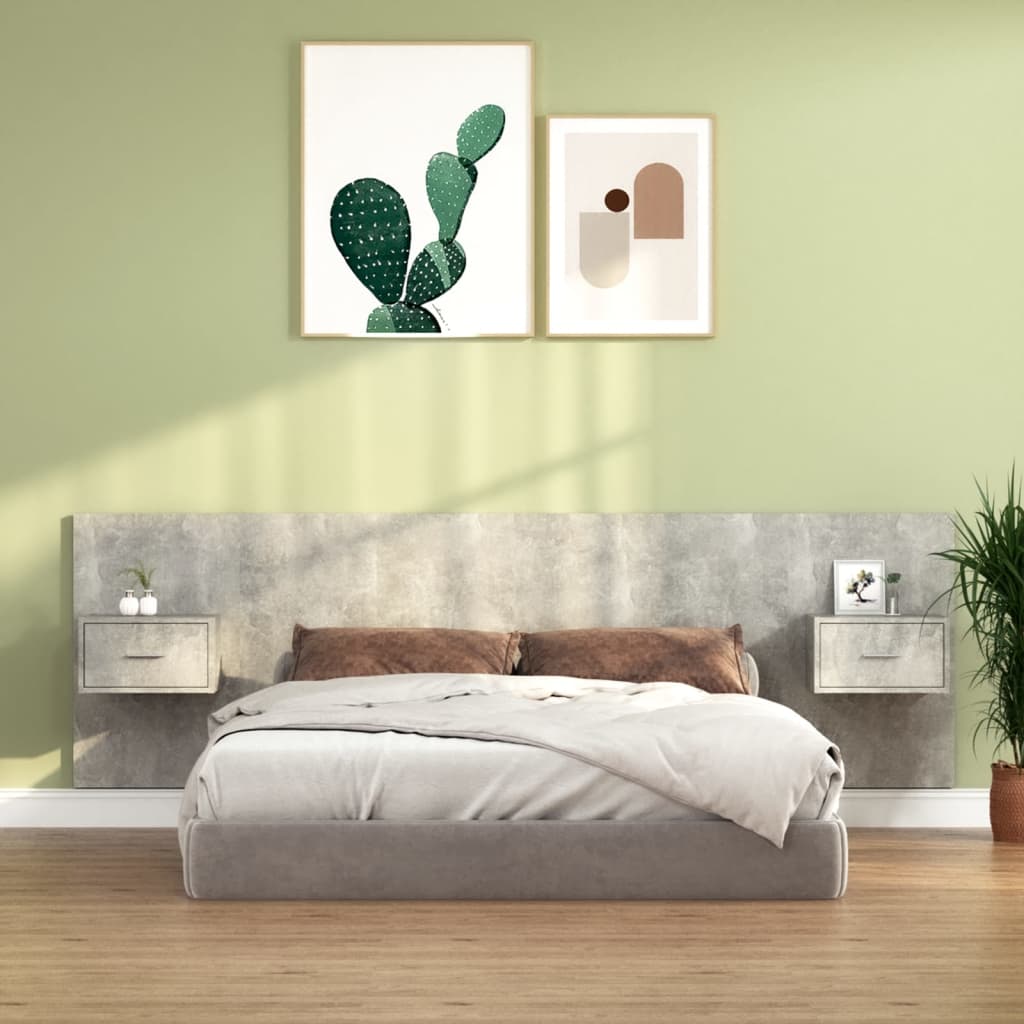 vidaXL Uzglavlje za krevet s ormarićima boja betona konstruirano drvo