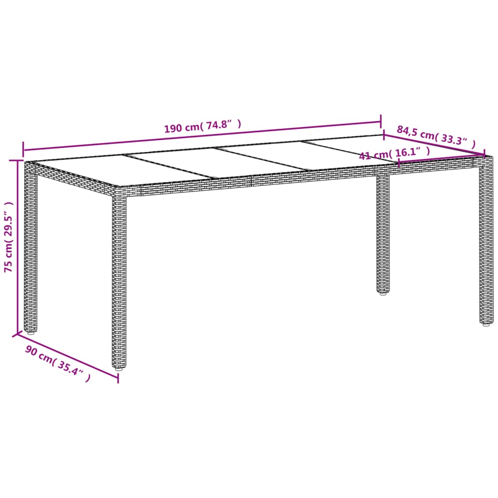 vidaXL Vrtni stol sa staklenom pločom bijeli 190x90x75 cm poliratan