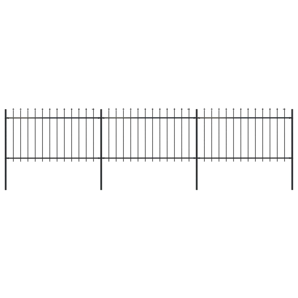 vidaXL Vrtna ograda s ukrasnim kopljima čelična 5,1 x 1 m crna