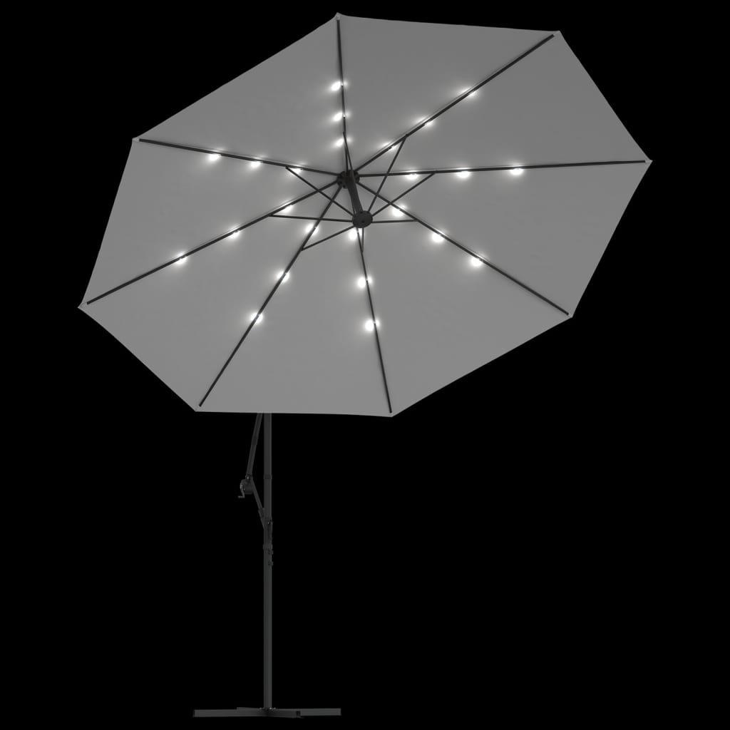 vidaXL Konzolni suncobran s LED svjetlima i metalnom šipkom 350 cm boja pijeska