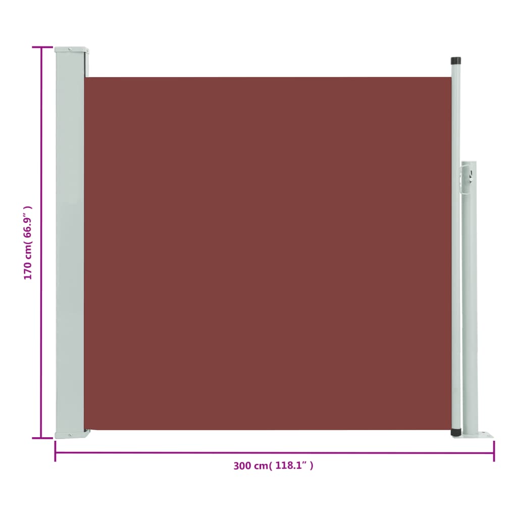 vidaXL Uvlačiva bočna tenda za terasu 170 x 300 cm smeđa