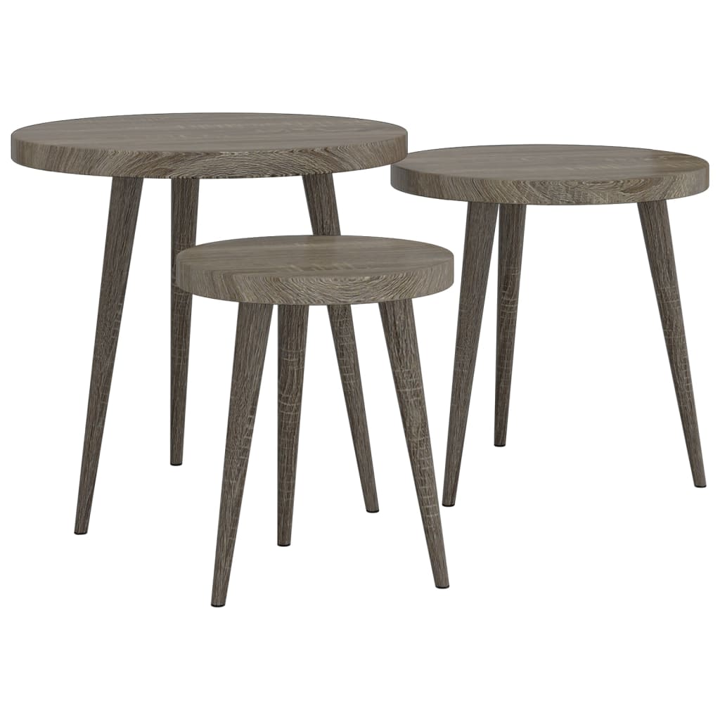 vidaXL 3-dijelni set bočnih stolića sivi od MDF-a i željeza