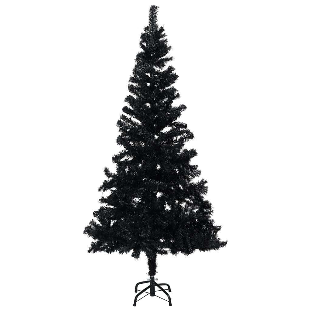 vidaXL Umjetno osvijetljeno božićno drvce s kuglicama crno 150 cm PVC