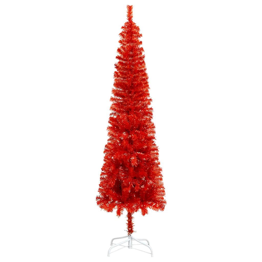 vidaXL Tanko osvijetljeno božićno drvce s kuglicama crveno 150 cm