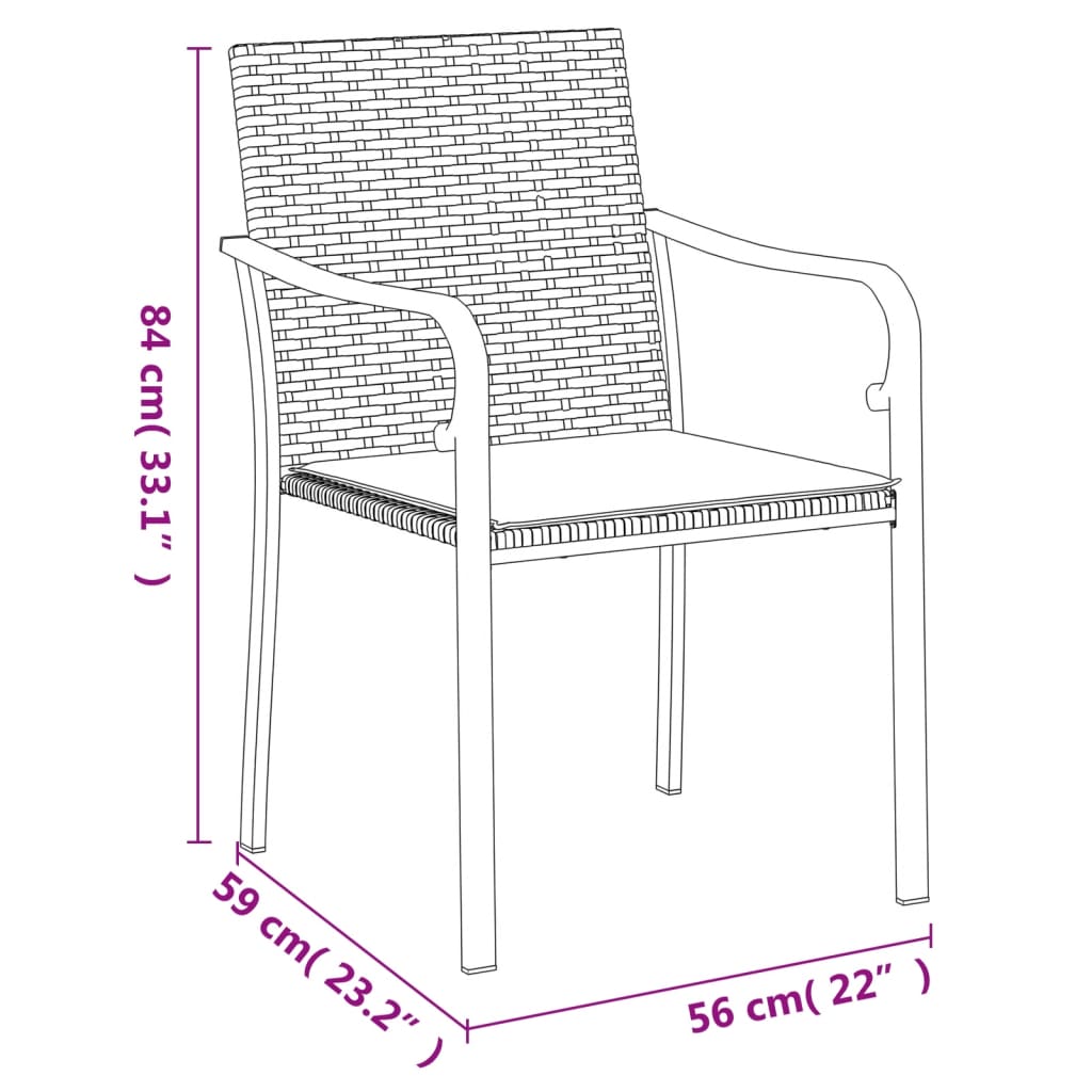vidaXL Vrtne stolice s jastucima 6 kom crne 56x59x84 cm od poliratana
