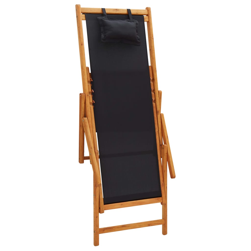 vidaXL Sklopiva stolica za plažu od drva eukaliptusa i tkanine crna