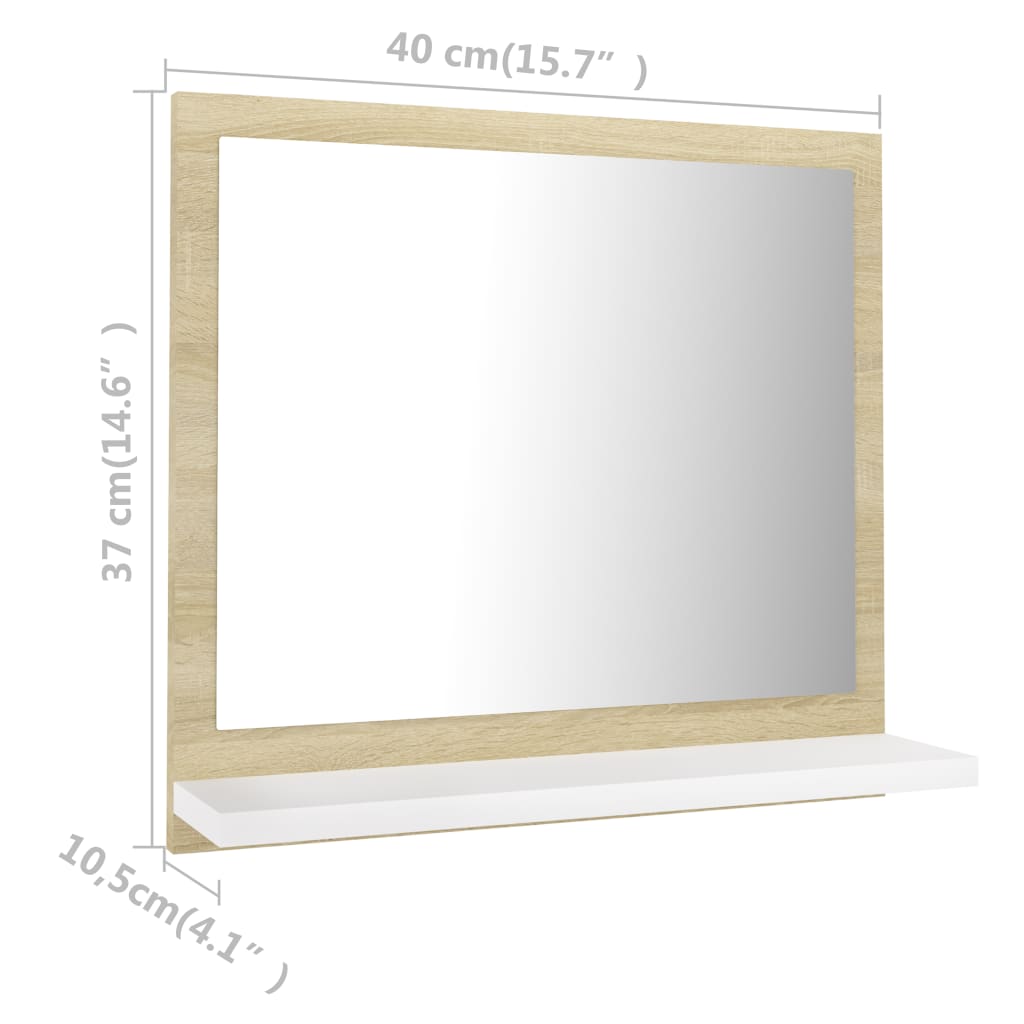 vidaXL Kupaonsko ogledalo bijelo i boja hrasta 40x10,5x37 cm drveno