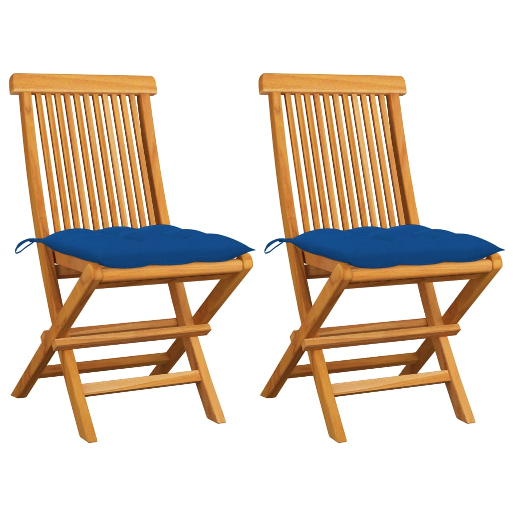 vidaXL Vrtne stolice s plavim jastucima 2 kom od masivne tikovine