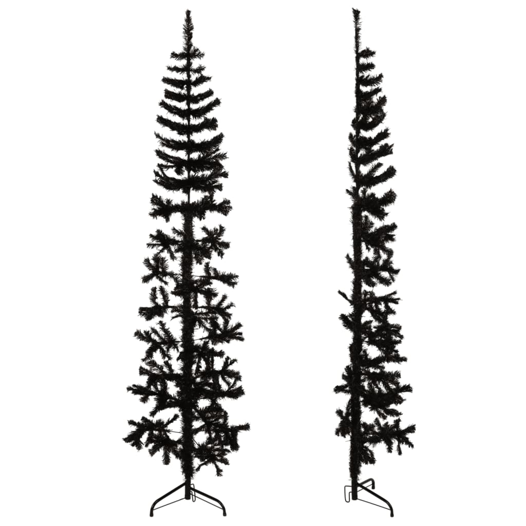 vidaXL Tanka umjetna polovica božićnog drvca sa stalkom crna 240 cm