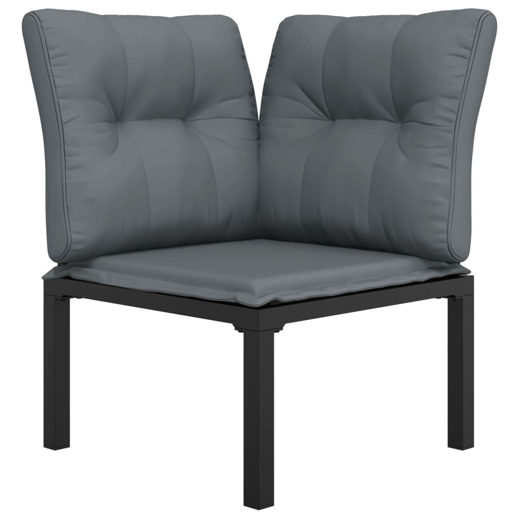 vidaXL Kutna vrtna stolica s jastucima crno-siva od poliratana