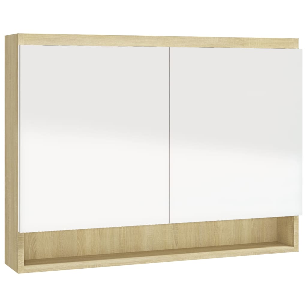 vidaXL Kupaonski ormarić s ogledalom 80 x 15 x 60 cm MDF bijeli/hrast