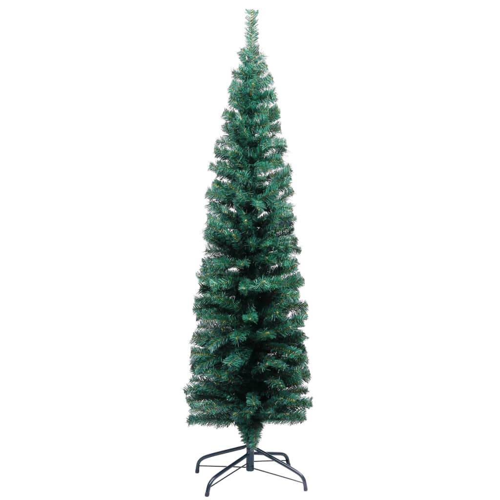 vidaXL Tanko umjetno osvijetljeno božićno drvce i kuglice zeleno 120cm