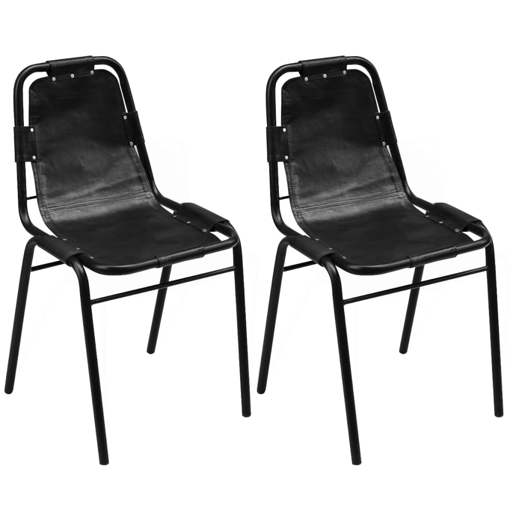vidaXL Blagovaonske stolice od prave kože 2 kom crne