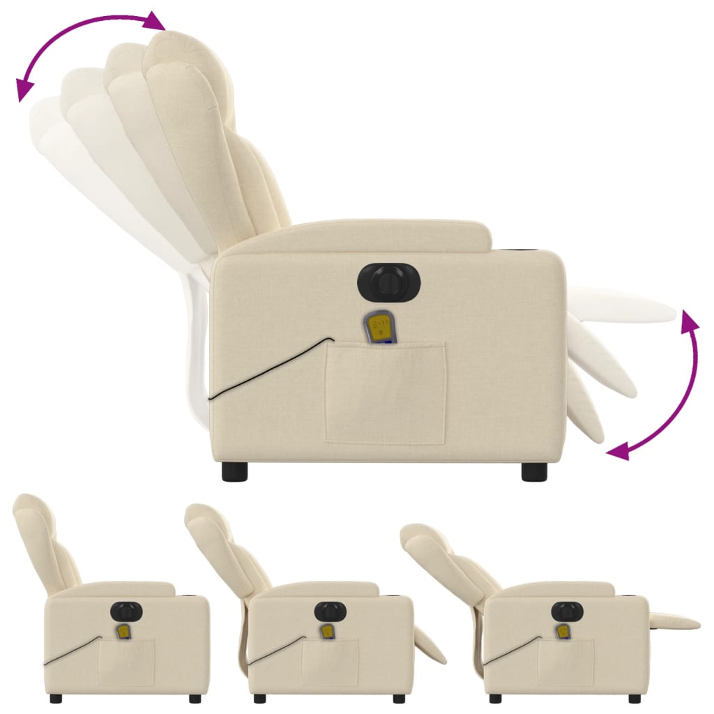 vidaXL Električni masažni naslonjač od tkanine krem