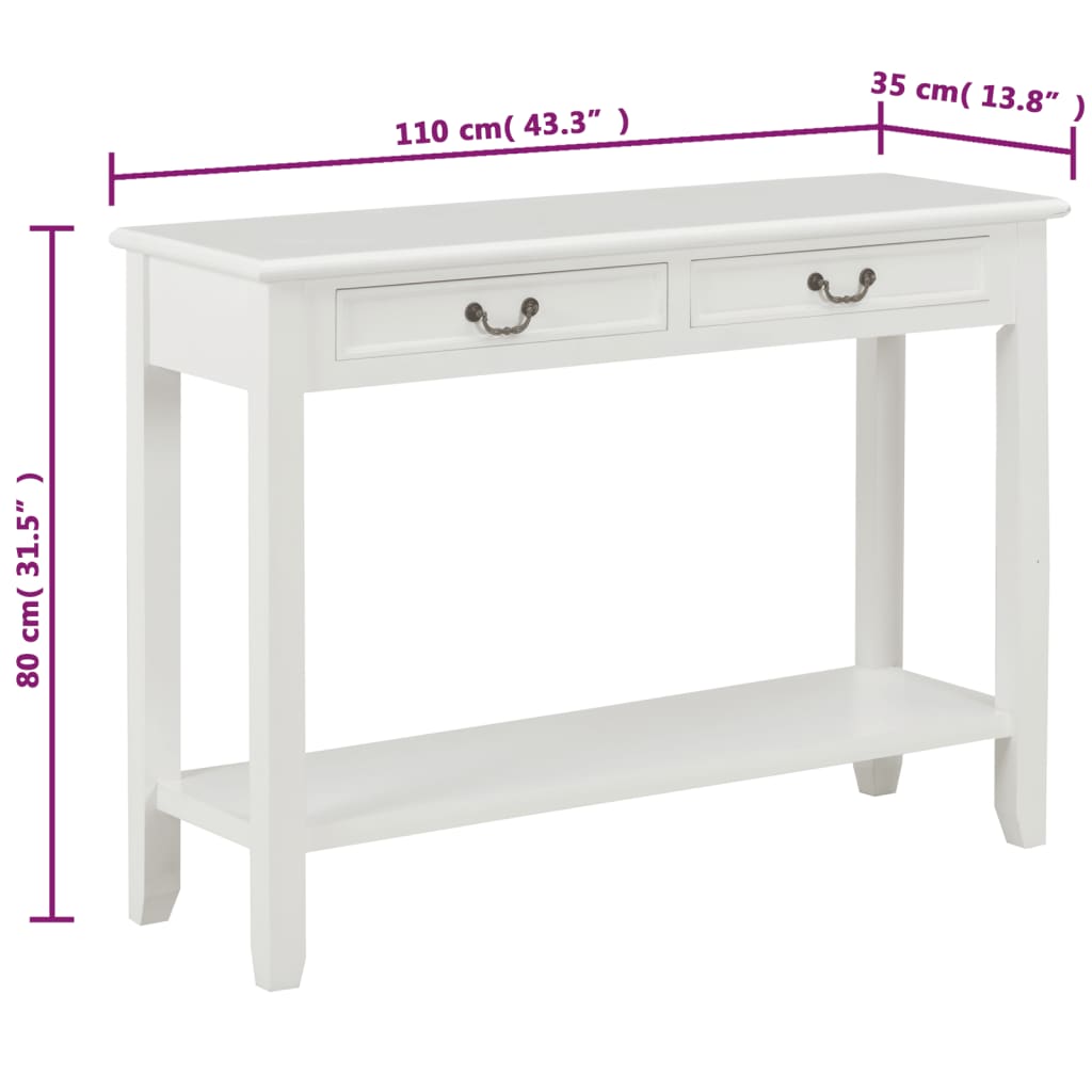 vidaXL Konzolni stol bijeli 110 x 35 x 80 cm drveni