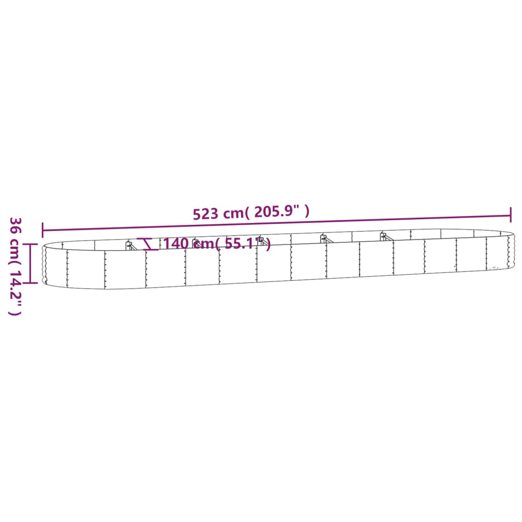 vidaXL Povišena vrtna gredica od čelika 523x140x36 cm antracit