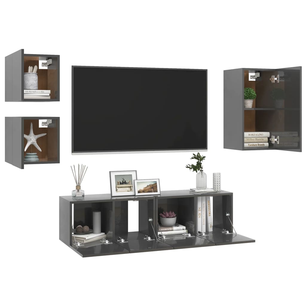 vidaXL 5-dijelni set TV ormarića visoki sjaj sivi od iverice