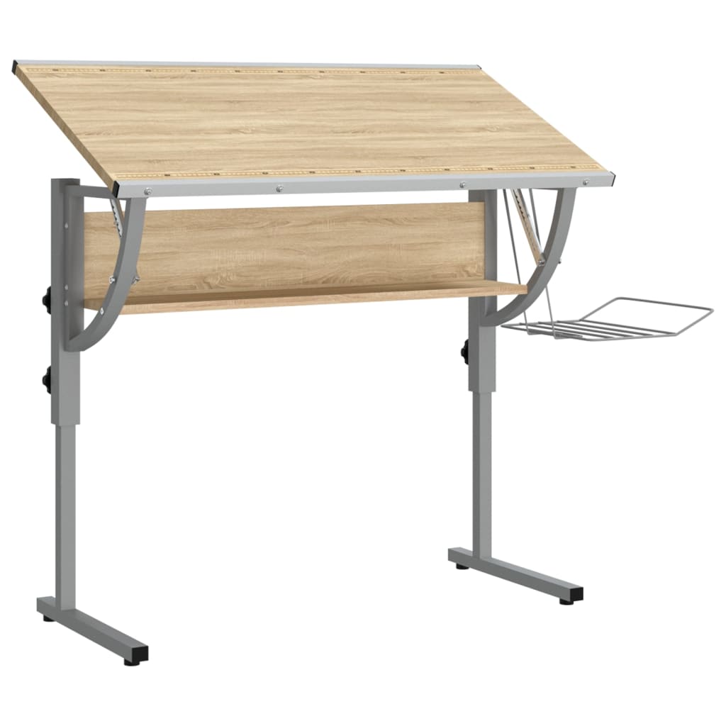 vidaXL Radni stol boja hrasta i siva 110 x 53 x(58-87) cm drvo i čelik
