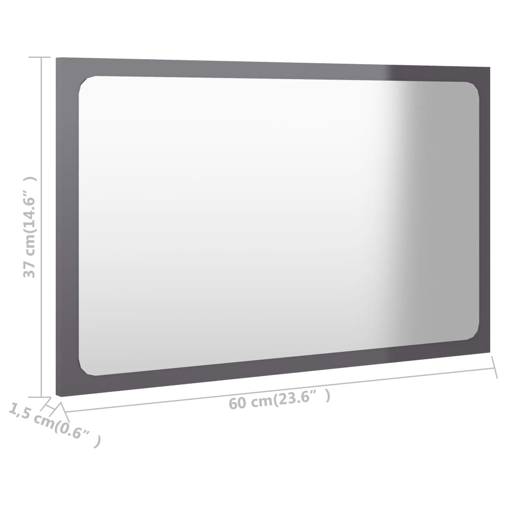 vidaXL Kupaonsko ogledalo sjajno sivo 60x1,5x37 cm konstruirano drvo